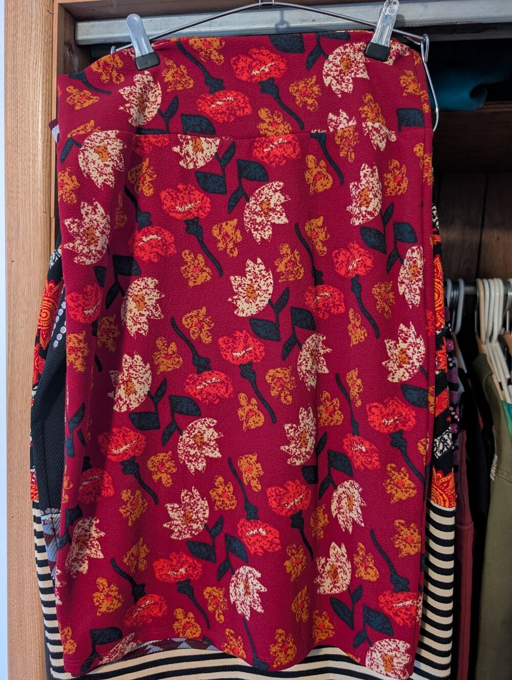 Lularoe Floral Print Red A-Line Women's Skirt